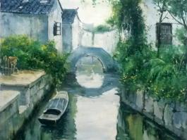 油画“水乡”
