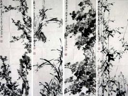 张文健国画“梅兰竹菊四条屏”