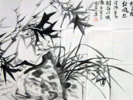 严石国画“墨兰竹”