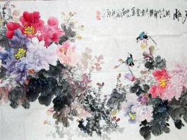 彭亮国画”七彩牡丹”