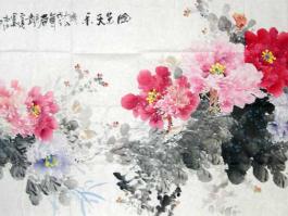 彭亮国画”七彩牡丹”