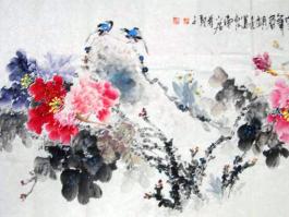 彭亮国画”七彩牡丹” 