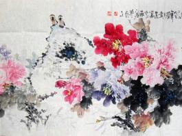 彭亮国画”七彩牡丹” 