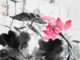 严石国画”荷花”
