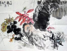 严石国画”花卉“