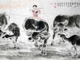 何奕兴国画”五牛图”