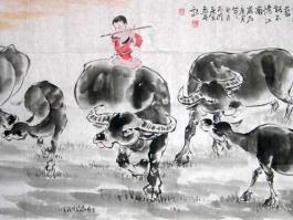 何奕兴国画”五牛图”