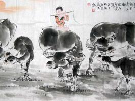 何奕兴国画”五牛图” 