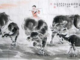 何奕兴国画”五牛图” 