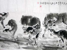 何奕兴国画”五牛图” 