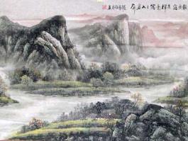 海翁国画“瀑布飞泻山谷间……”