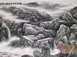 江晨国画”秋谷鸣瀑声“