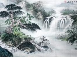 李峰国画”春谷呜瀑图“