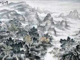 徐家良国画”云峰泻绿水“