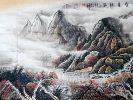 王其华国画”山间烟云在秋风“