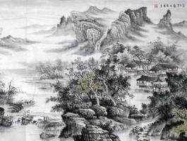 张陵生国画”山乡晨韵图”