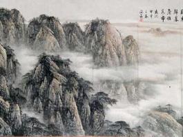 海翁国画”远山巍峨映青松……“