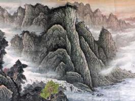 石牧国画”旭日高照万峰……”