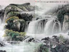 严守文国画”春山瀑鸣图“