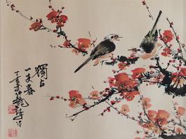 听雨“红梅双鸟图”